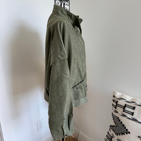 Blu Pepper Lightweight Olive Green Cropped Soft Utility Jacket NEW Large - Picture 7 of 12